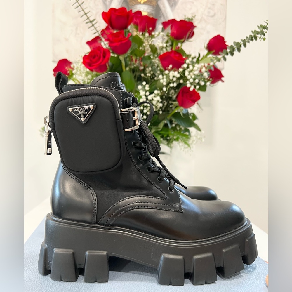 Prada Black Chunky Combat Boots with Platform Sole
